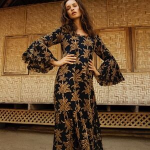 Oneseason Australia Indi Palma cotton voile bell sleeve maxi dress